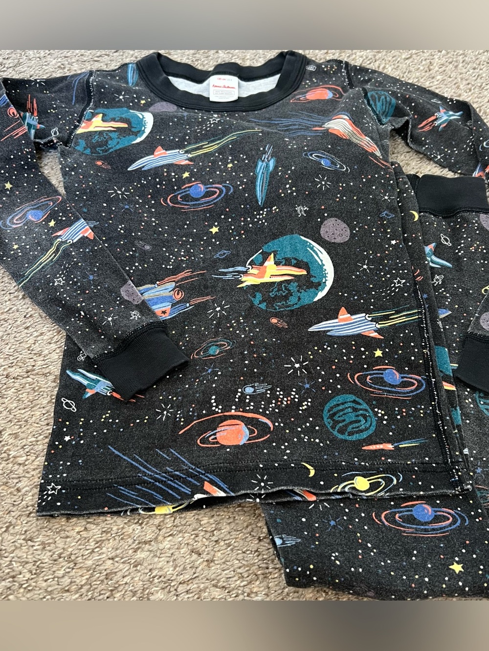 Hanna Andersson Black Space Rocket Print Organic Long Sleeve Pajamas Size 8